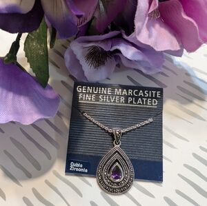 Genuine Marcasite Fine Silver Plated Amethyst Necklace NWT